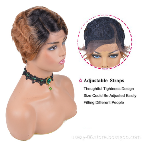 Short Ocean Wave None Lace Human Hair Wigs 100% Virgin Brazilian Hair Finger Wave Wigs Machine Made Wig